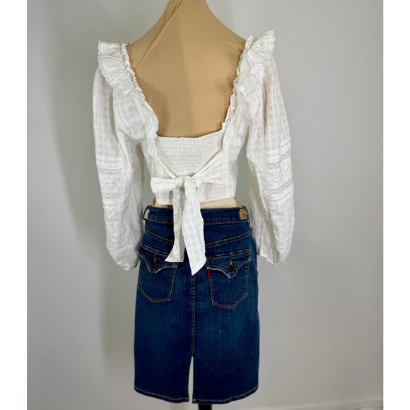Perfect summer top! white lace cropped peasant top. women's top size L - Picture 4 of 11